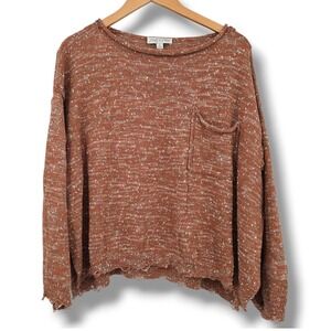 SHE+SKY Women's Speckled Knit Sweater Pullover Long Sleeve Pocket Rust Orange S